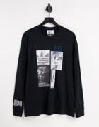 Adidas Originals C.m.p Long Sleeve Top In Black With Front Graphics