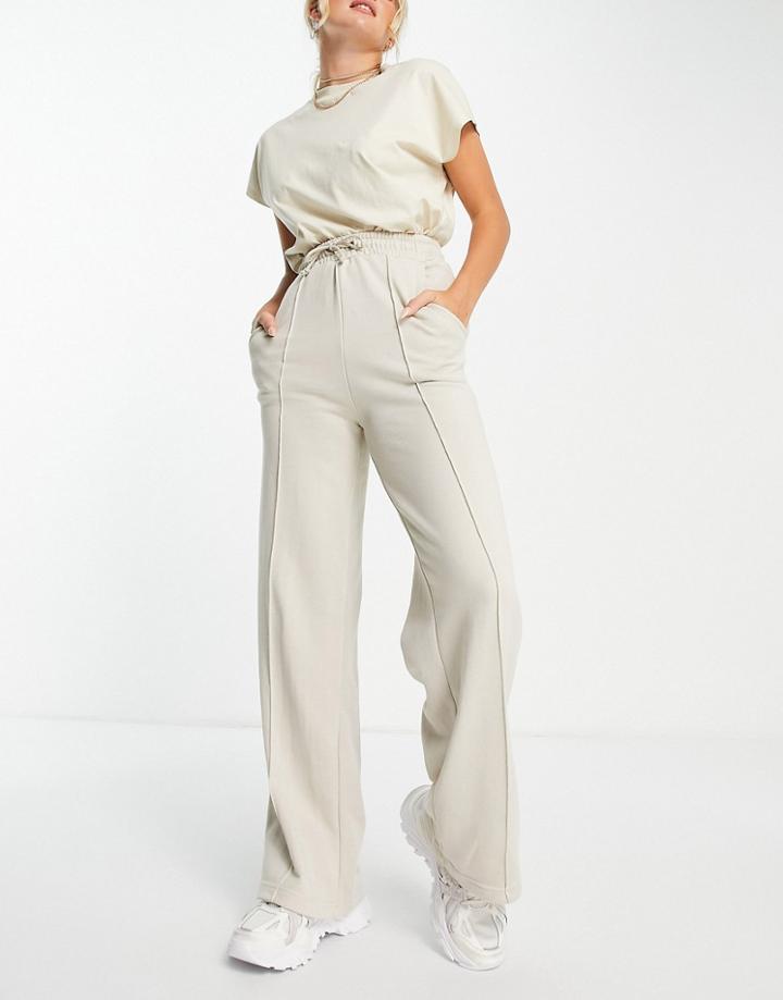 In The Style X Megan Mckenna Exclusive High Waist Wide Leg Sweatpants In Oatmeal-neutral