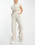 In The Style X Megan Mckenna Exclusive High Waist Wide Leg Sweatpants In Oatmeal-neutral