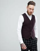 Asos Skinny Texture Vest In Burgundy Wool Mix - Red