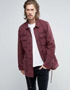 Asos Military Jacket With Drawstring In Burgundy - Red