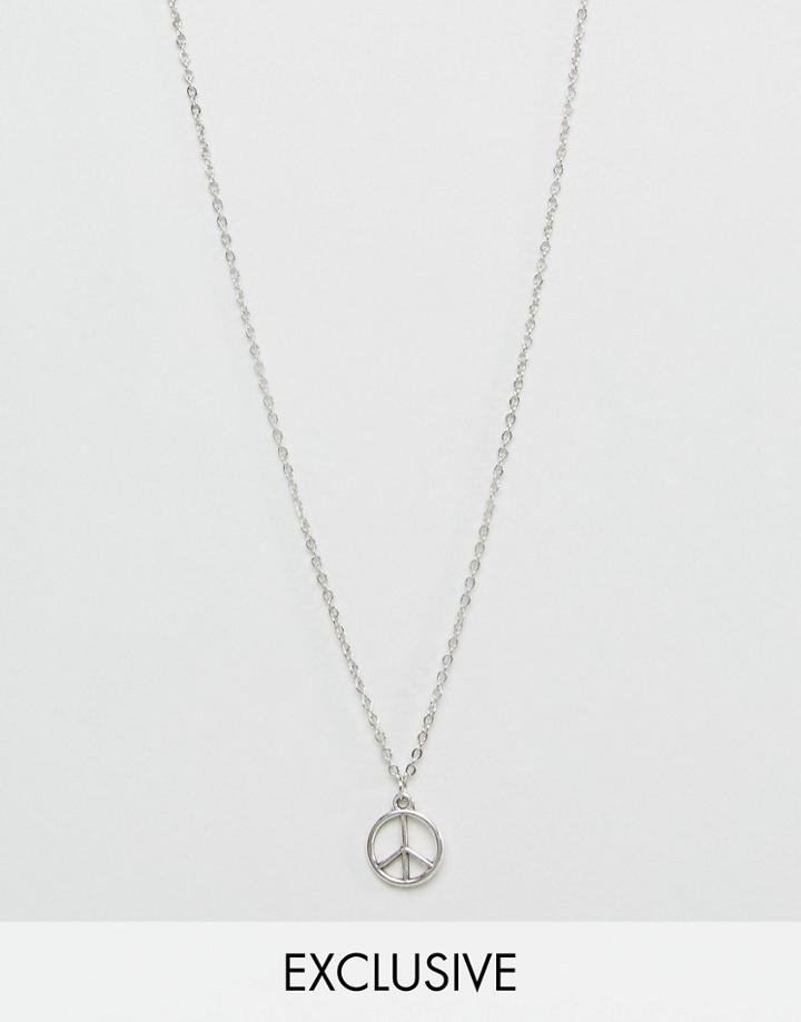 Reclaimed Vintage Inspired Necklace With Peace Sign - Silver