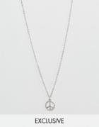 Reclaimed Vintage Inspired Necklace With Peace Sign - Silver