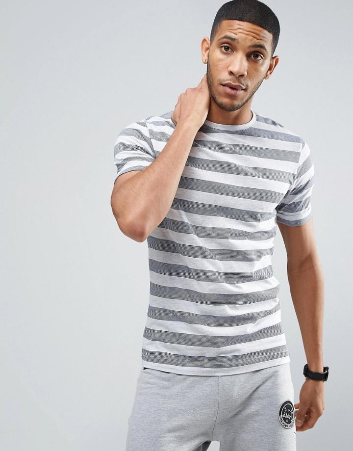 Only & Sons T-shirt In Fine Stripe With Roll Sleeve - Blue