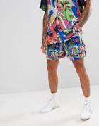 Asos Design Two-piece Slim Shorter Shorts With Elasticated Waistband In Tropical Postcard Print - Navy