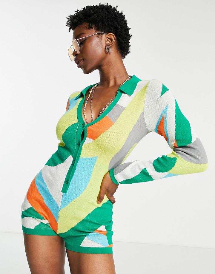 Jaded London Retro Collar Detail Printed Romper-multi