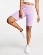 Pieces Organic Cotton Ribbed Legging Shorts In Lilac-purple