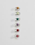 Asos Pack Of 6 Rainbow Stone Ear Cuffs - Silver