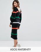 Asos Maternity Sweater Dress In Stripe With V Back - Multi