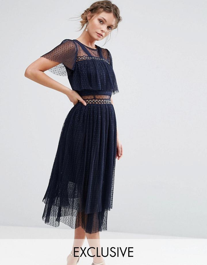 True Decadence Midi Dress With Eyelet Detail - Navy