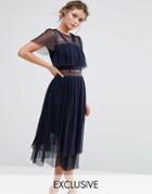 True Decadence Midi Dress With Eyelet Detail - Navy
