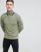 Fred Perry Long Sleeve Twin Tipped Polo In Light Khaki - Green