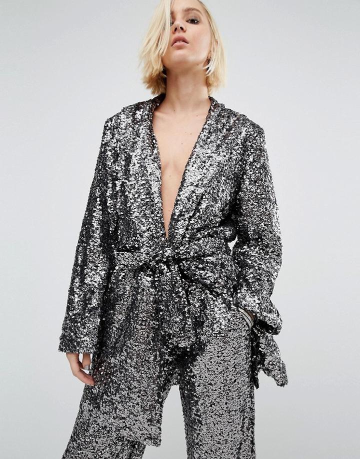 Religion Holidays Kimono Jacket In Sequin Co-ord - Silver