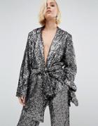 Religion Holidays Kimono Jacket In Sequin Co-ord - Silver