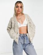 Topshop Knitted Stitchy Cardigan In Mink-neutral