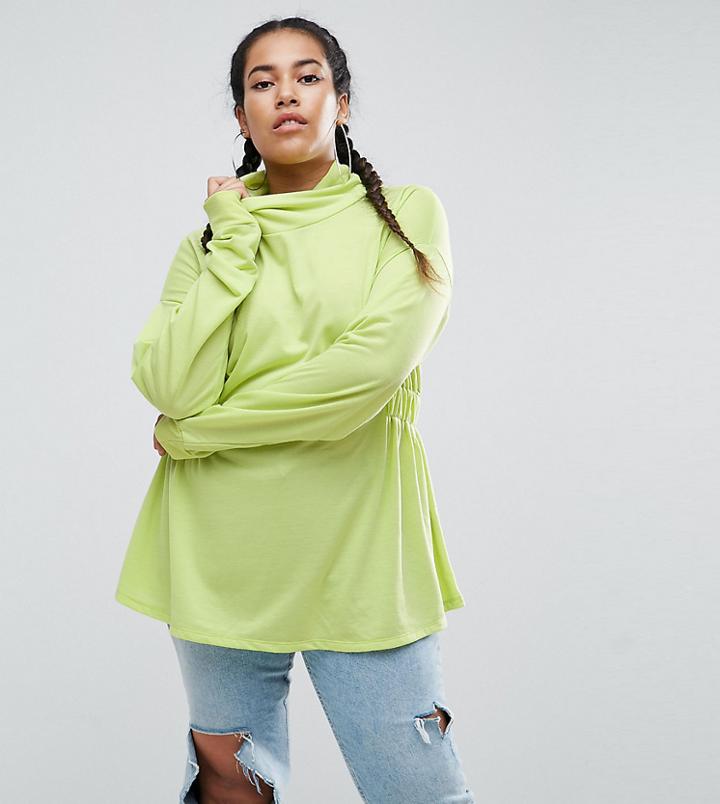 Asos Curve Sweatshirt With Roll Neck In Neon - Green