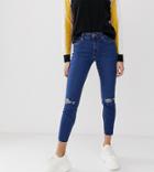 New Look Ripped Skinny Jeans In Mid Blue