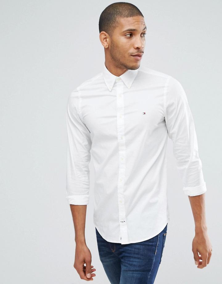 Tommy Hilfiger Oxford Shirt With Stretch In Slim Fit In White - White