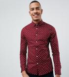 Asos Design Tall Skinny Fit Polka Dot Shirt In Burgundy - Red