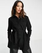 Vero Moda Faux Suede Belted Jacket In Black