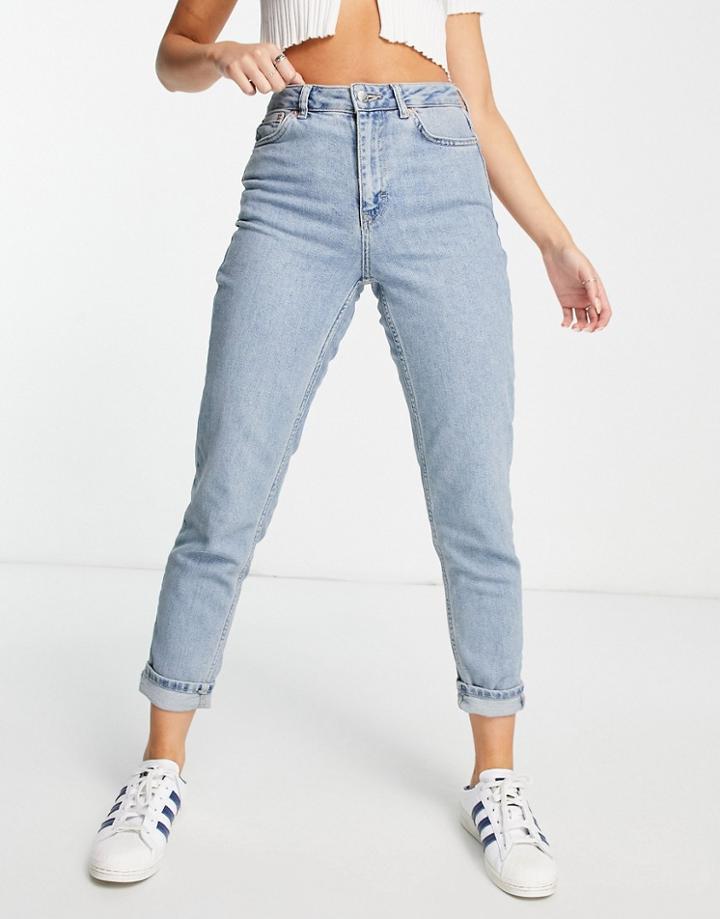 Topshop Premium Organic Cotton Blend Mom Jeans In Bleach-blues