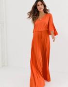 Asos Design One Shoulder Pleated Crop Top Maxi Dress-orange