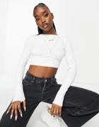 Asos Design Super Crop Top With Thumbhole And Bust Seam Detail In White