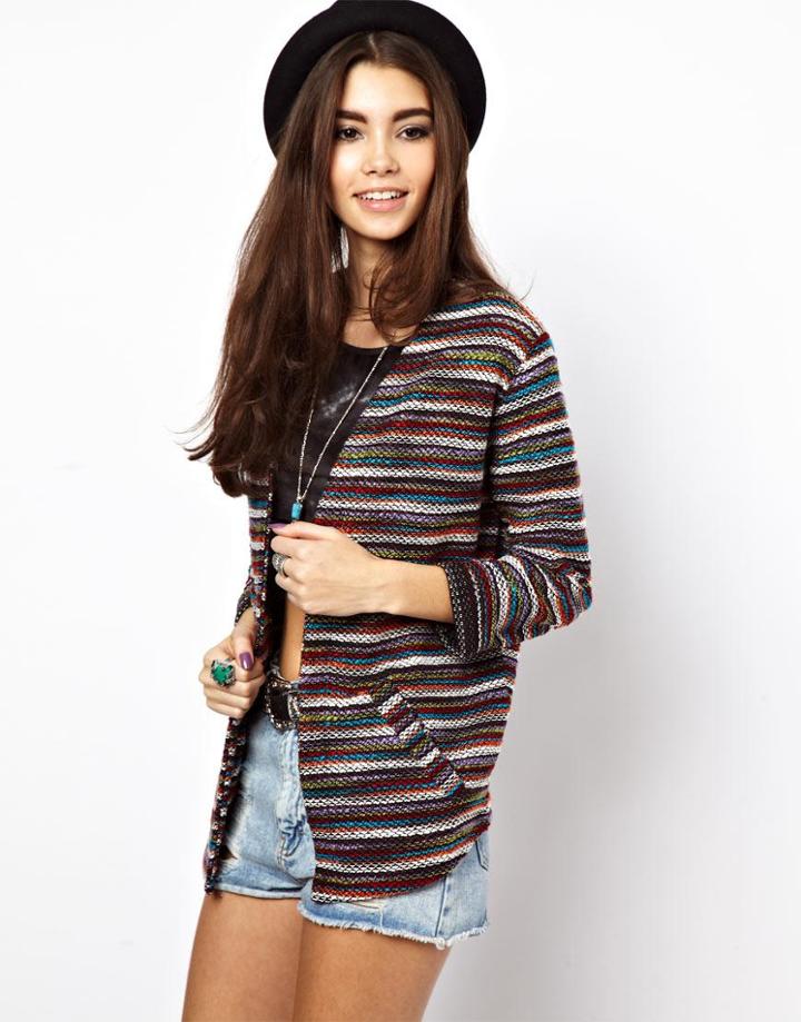 Asos Blazer In Mixed Stripe Boucle