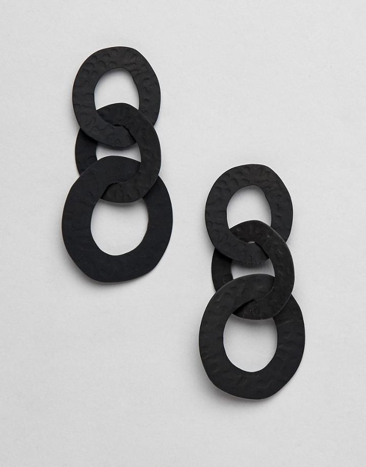 Asos Design Earrings With Hammered Open Circle Links In Black - Black