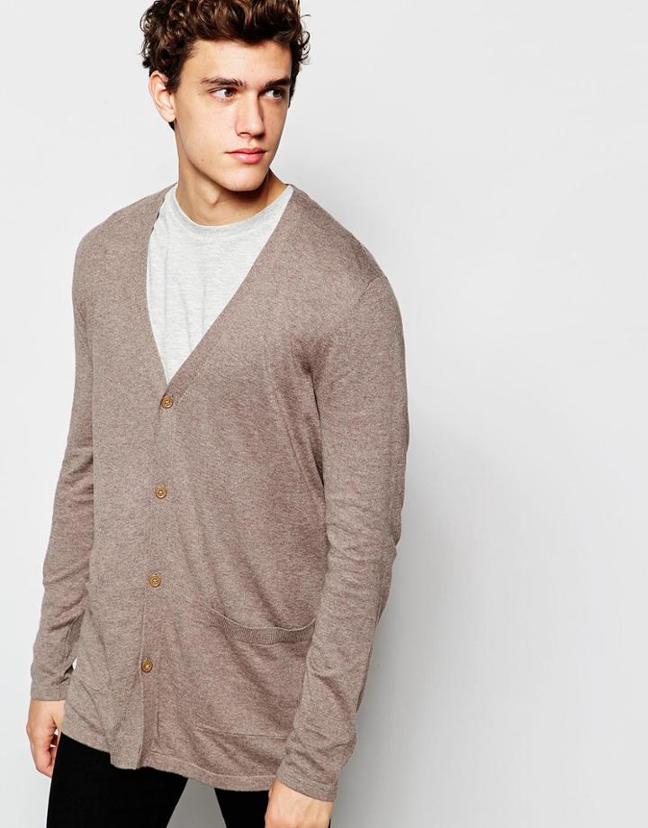 Asos Cardigan In Cotton - Mink