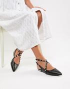Raid Beryl Black Studded Cross Strap Pointed Shoes - Black