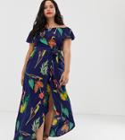 Influence Plus Off Shoulder Maxi Dress In Navy Floral - Navy