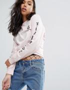Wasted Paris Oversized Skate Long Sleeve T-shirt With Arm Logo & Roses - Pink
