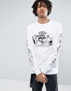 Criminal Damage Long Sleeve T-shirt In White With Skull Print - White