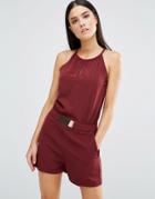 Ax Paris Romper With Keyhole And Metal Belt - Wine