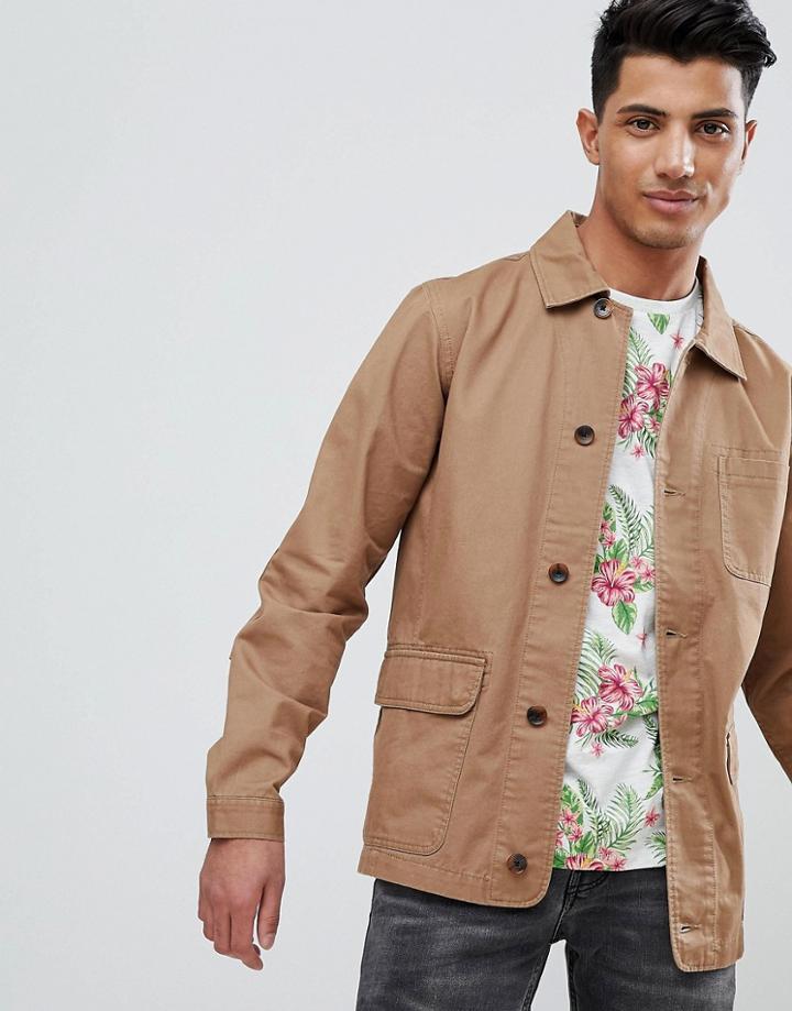 Threadbare Cotton Worker Jacket - Tan