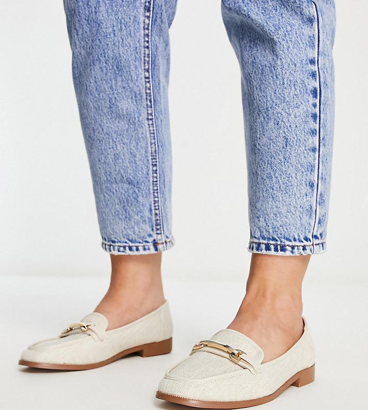 Asos Design Wide Fit Verity Loafer Flat Shoes With Trim In Natural-neutral