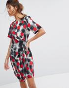 Closet Cap Sleeve Dress With Wrap Skirt And Pleat Detail - Multi