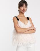 Asos Design Feather Cami With Contrast Strap