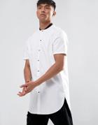 Asos Regular Fit Super Longline Shirt With Baseball Collar And Contrast Poppers - White