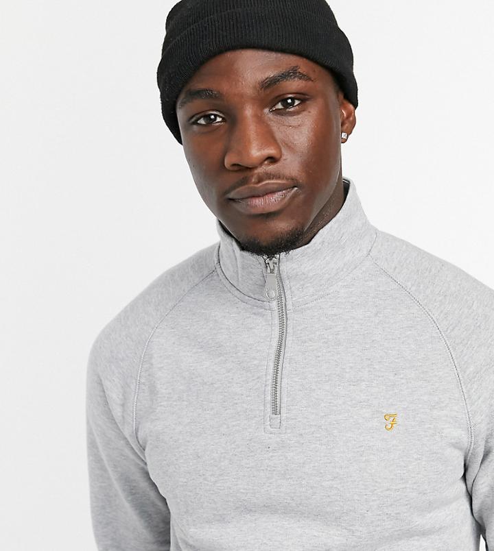 Farah Jim Tall Organic Half Zip Sweatshirt In Gray Heather-grey