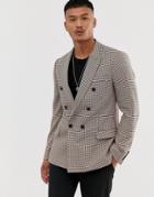 Asos Design Skinny Double Breasted Blazer In Brown Check - Brown