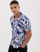 Burton Menswear Shirt With Leaf Print In Blue - Blue