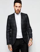 Heart & Dagger Check Blazer In Skinny Fit - Charcoal