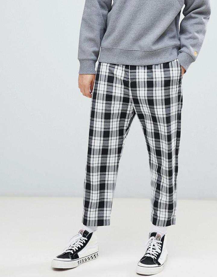 Bershka Loose Fit Check Pants In Black With Elastic Waist - Black