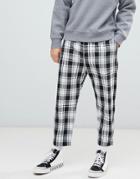 Bershka Loose Fit Check Pants In Black With Elastic Waist - Black