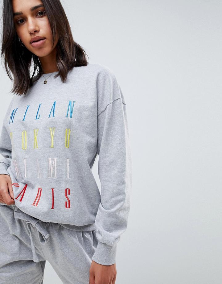 Asos Design Lounge Multi City Oversized Sweat Top - Gray