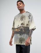 Asos Oversized T-shirt With All Over Landscape Print - Green