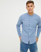 Hollister Icon Logo Banded Collar Chambray Shirt In Blue - Blue