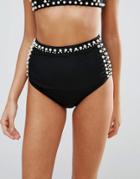 Asos Faux Pearl Crop High Waist Bikini Bottom - Black